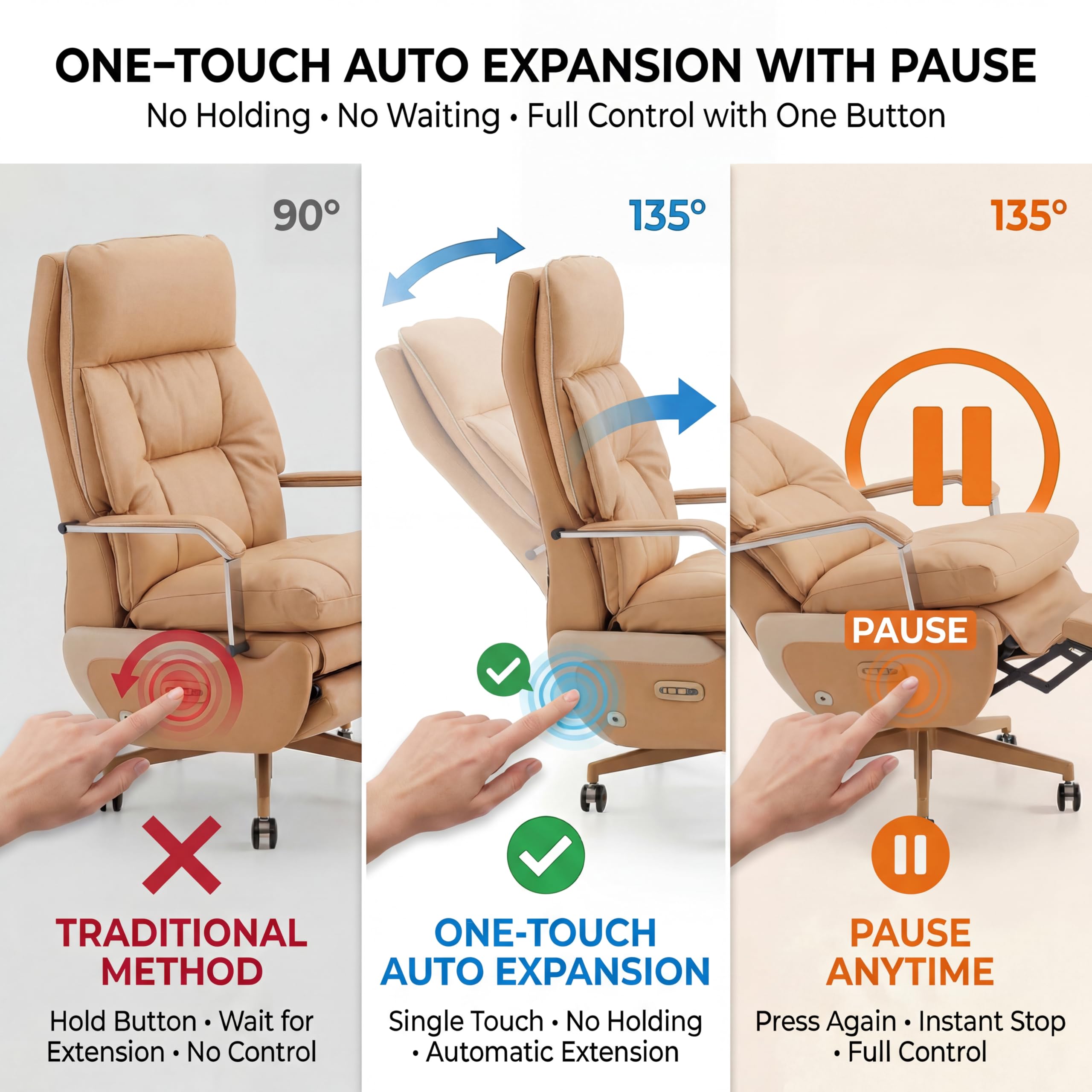 Dual Motor Executive Home Reclining Office Chair with Footrest - One-Click Electric Recline with Massage & Pillow Support Big and Tall PU Leather Ergonomic Desk Chair, High Back Wide Seat (Brown)