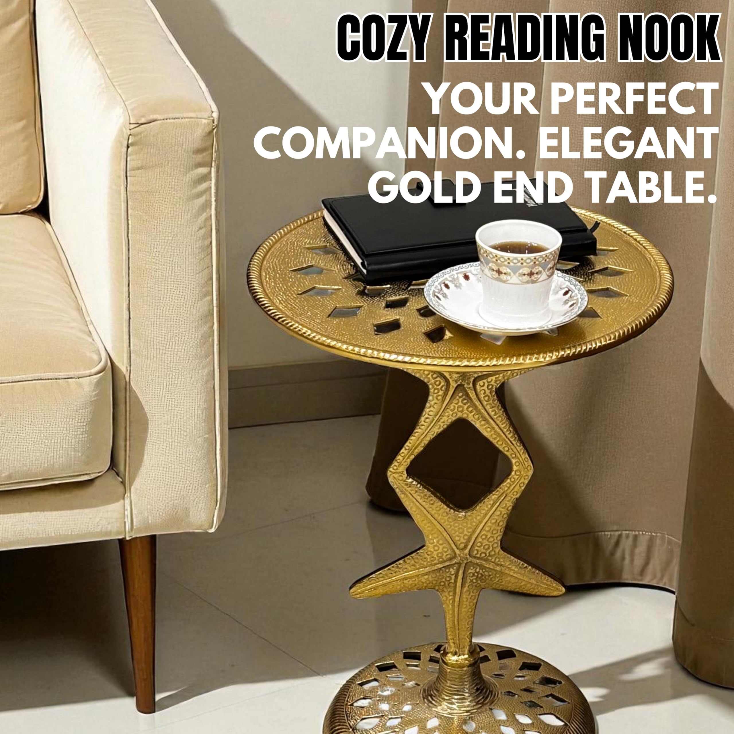 Metal End Table for Bedroom Living Room Home, Office, Indoor and Outdoor Side Table Pedestal End Tables (Gold) - 15 x 19