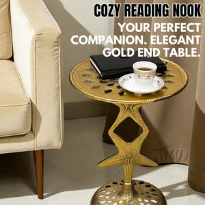 Metal End Table for Bedroom Living Room Home, Office, Indoor and Outdoor Side Table Pedestal End Tables (Gold) - 15 x 19