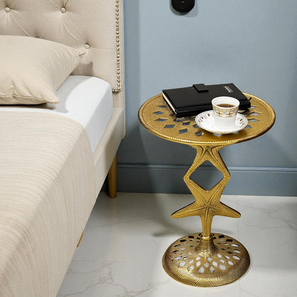 Metal End Table for Bedroom Living Room Home, Office, Indoor and Outdoor Side Table Pedestal End Tables (Gold) - 15 x 19