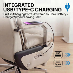 Dual Motor Executive Home Reclining Office Chair with Footrest - One-Click Electric Recline with Massage & Pillow Support Big and Tall PU Leather Ergonomic Desk Chair, High Back Wide Seat (White)