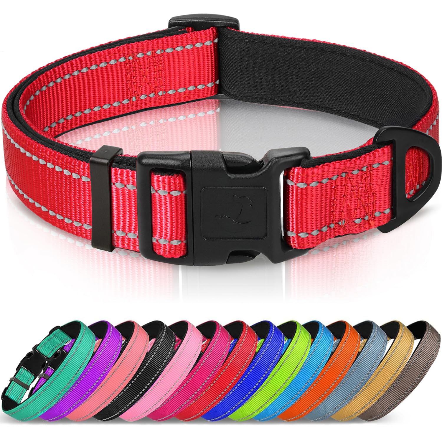 Reflective Dog Collar,Soft Neoprene Padded Breathable Nylon Pet Collar Adjustable for Medium Dogs,Red,M