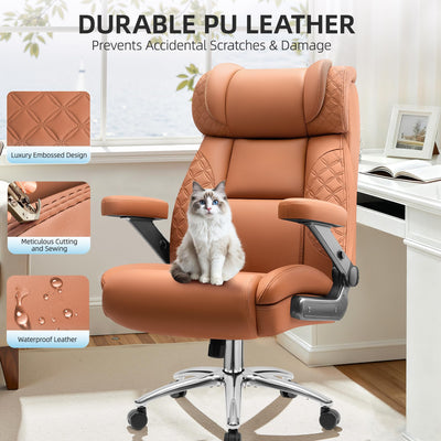 Office Chair, 5D Flip Arm Ergonomic Desk Chair with Adjustable Lumbar Support for Back Pain, Extra Wide 500LBS Comfy Big and Tall Office Chair, Executive Leather Computer Game Chair for Heavy People