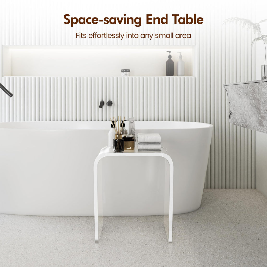 Acrylic End Table Set of 2, Clear Lucite Coffee Table with Waterfall Edges, Contemporary Square Nightstand and Side Table for Small Living Room, Bathroom, Bedroom and Office