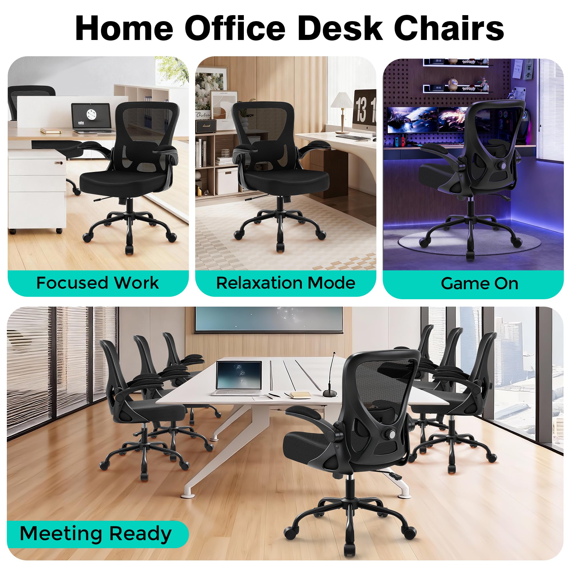 Office Chair - Ergonomic Breathable Mesh Desk Chair with Adjustable Lumbar Support and Flip-up Armrests - Executive High Back Rolling Swivel Comfortable Computer Gaming Chair for Home Office