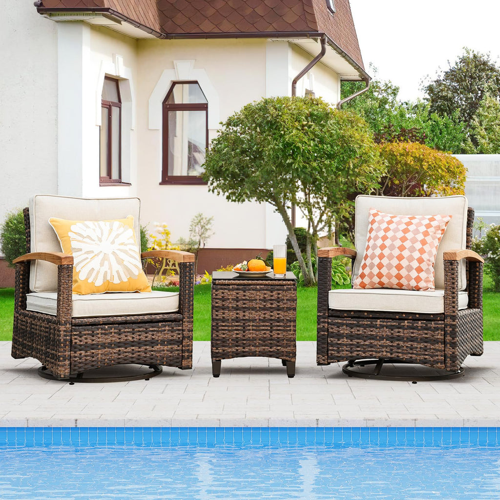 3 Piece Outdoor Swivel Rocker(Brown)