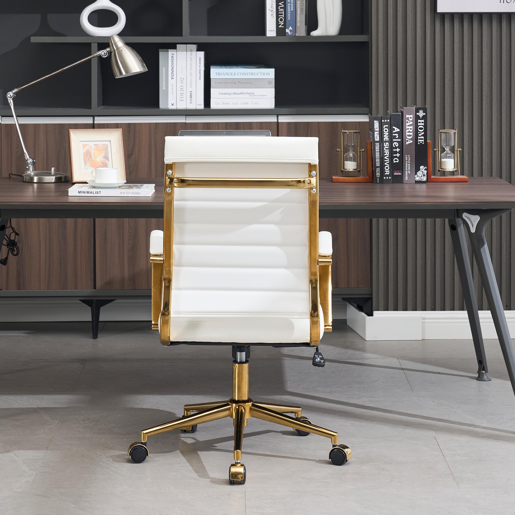Gold Office Desk Chair, Ergonomic Leather Modern Conference Room Chairs,