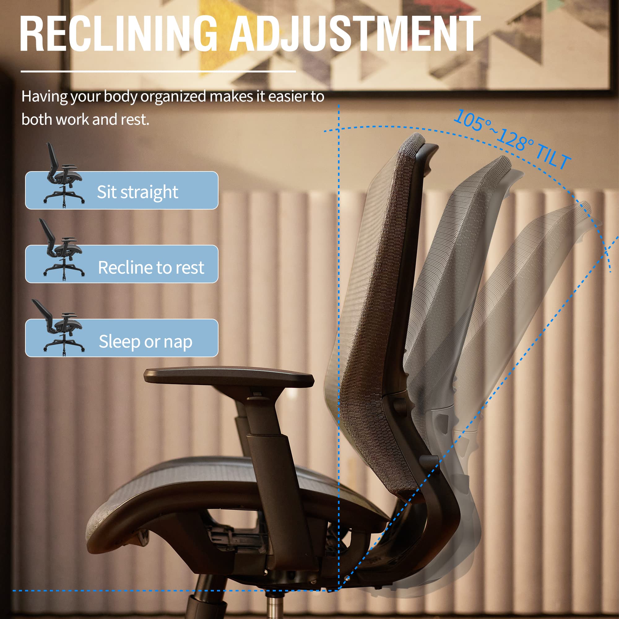 Office Chair,Ergonomic Computer Desk Chair,Sturdy Task Chair- Adjustable Lumbar Support & Armrests,Tilt Function,Comfort Wide Seat,Swivel Home Office Chair