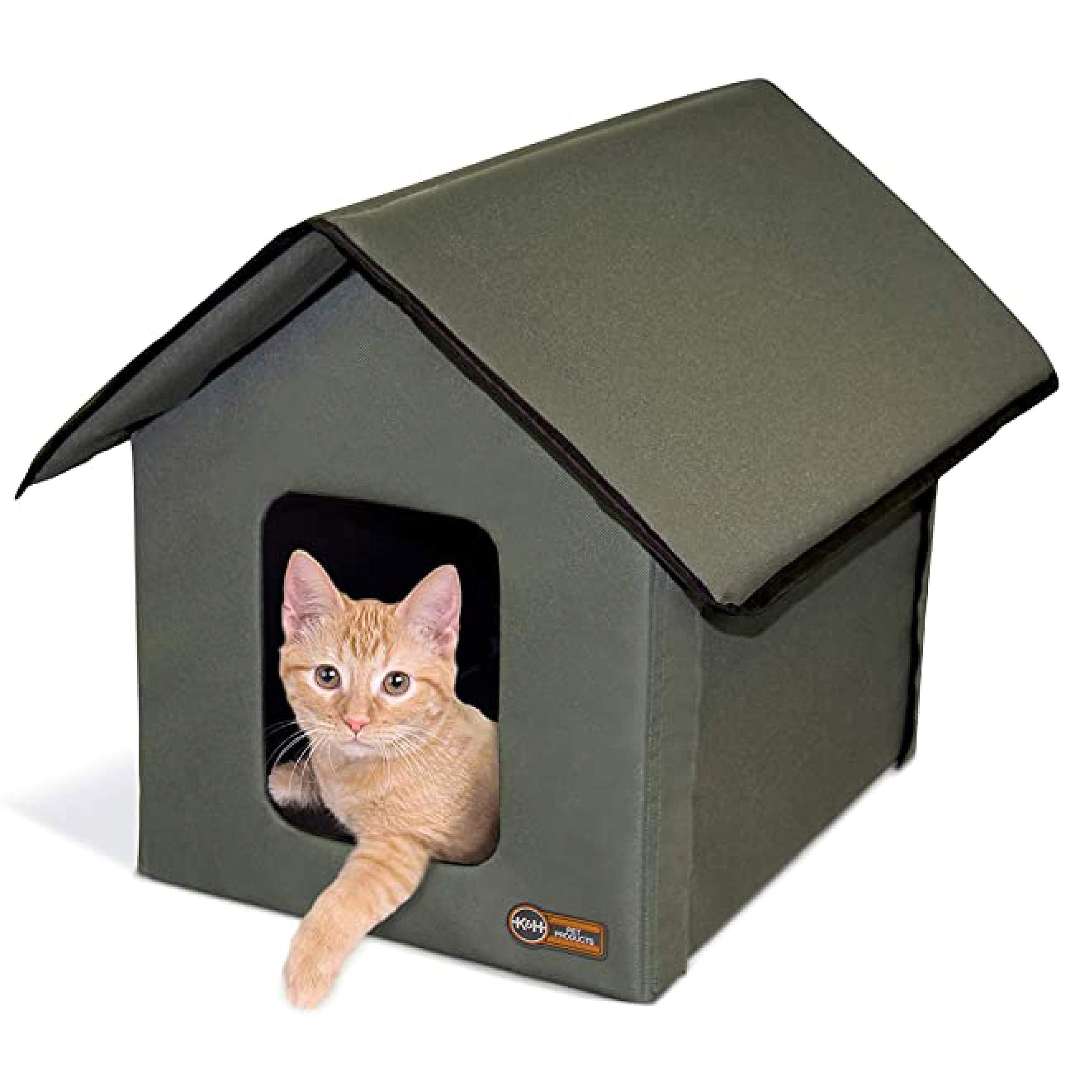 Outdoor Cat House for Outside Pets, Weatherproof Outdoor Cat House for Ferals, Insulated Kitty Shelter, 2 Doors, Waterproof Removable Floor Pad, Unheated - Olive/Olive