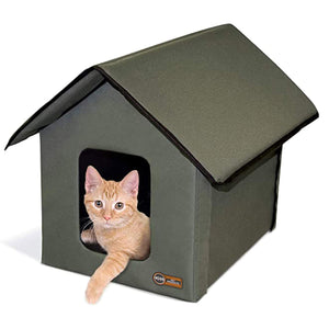 Outdoor Cat House for Outside Pets, Weatherproof Outdoor Cat House for Ferals, Insulated Kitty Shelter, 2 Doors, Waterproof Removable Floor Pad, Unheated - Olive/Olive