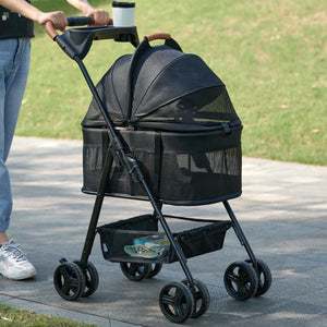 3 in 1 Pet Stroller with Removable Carrier, Folding Stroller for Small/Medium Dogs and Cats, Waterproof, All-Terrain, with Sun Shades, Car Seat