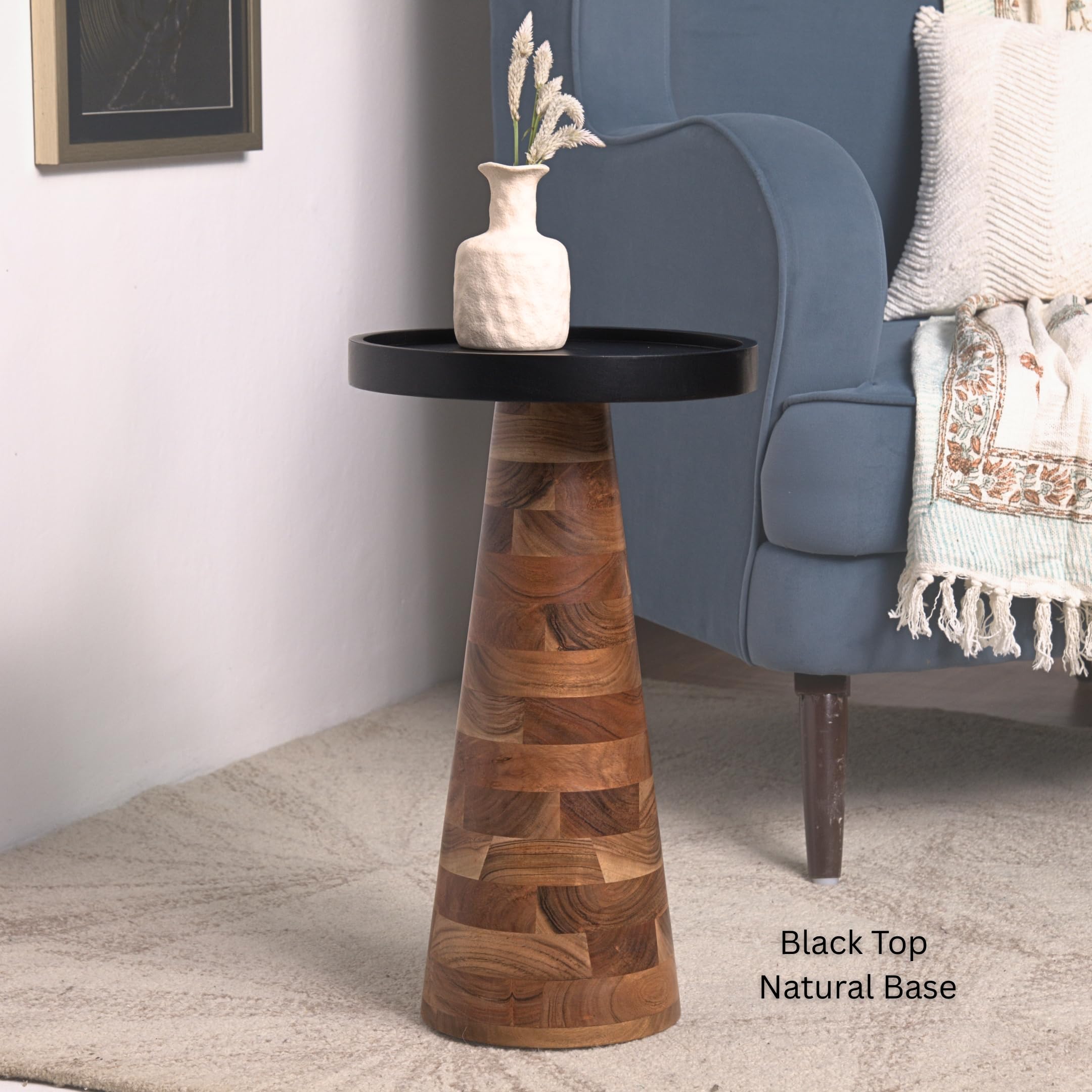 Mid-Century Farmhouse Cottagecore Accent End Table, Solid Wood Side Table with Tray Top,Pedestal Martini Table, Handmade Plant Stand Rustic Drink Table for Living Room, Bedroom, Natural,Assembled