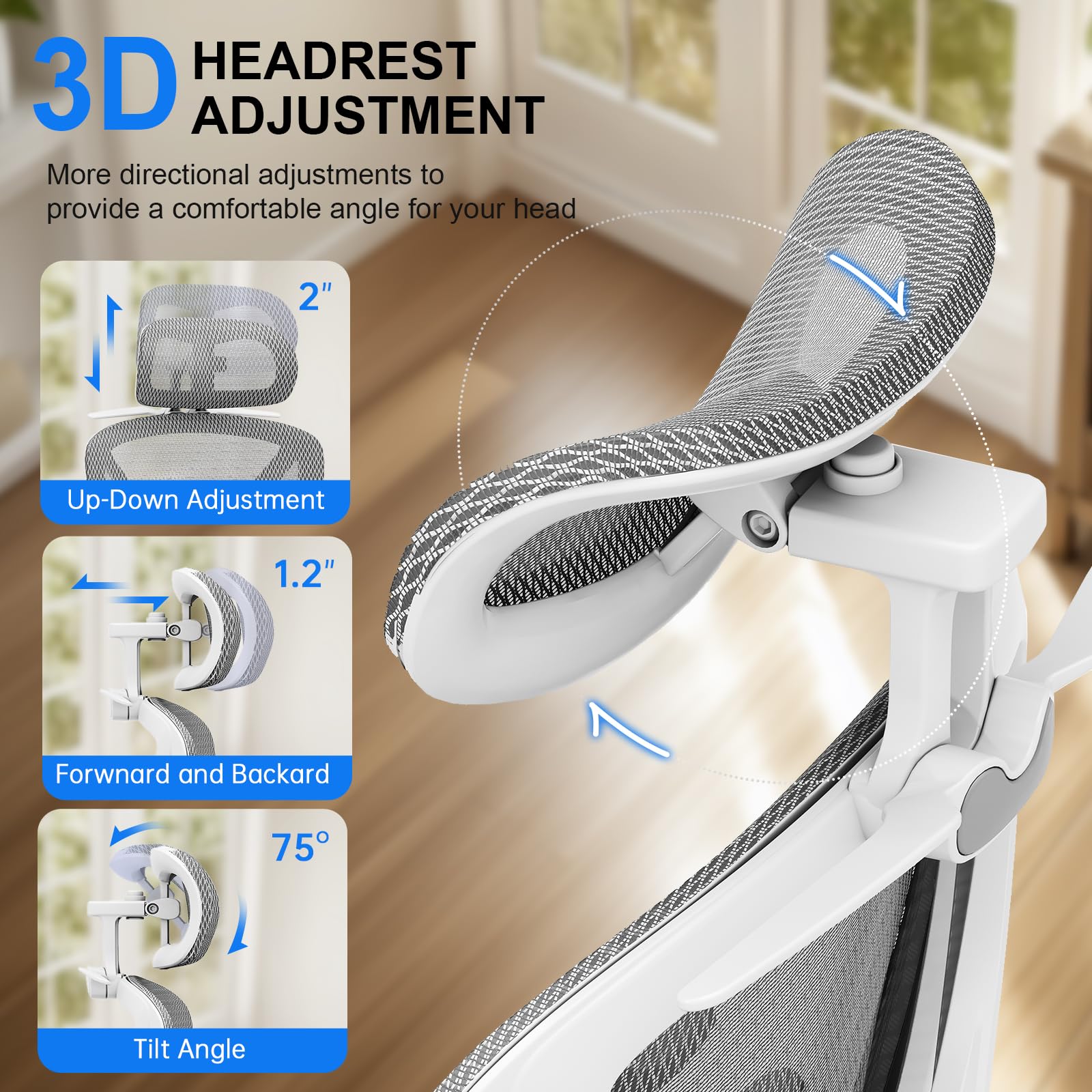 Ergonomic Mesh Office Chair, Home Desk Chair Comfy with Adjustable Lumbar Support 3D Headrest and Armrests, Reclining Big and Tall High Back Computer Gaming Chairs for Man Women, 350lbs Grey