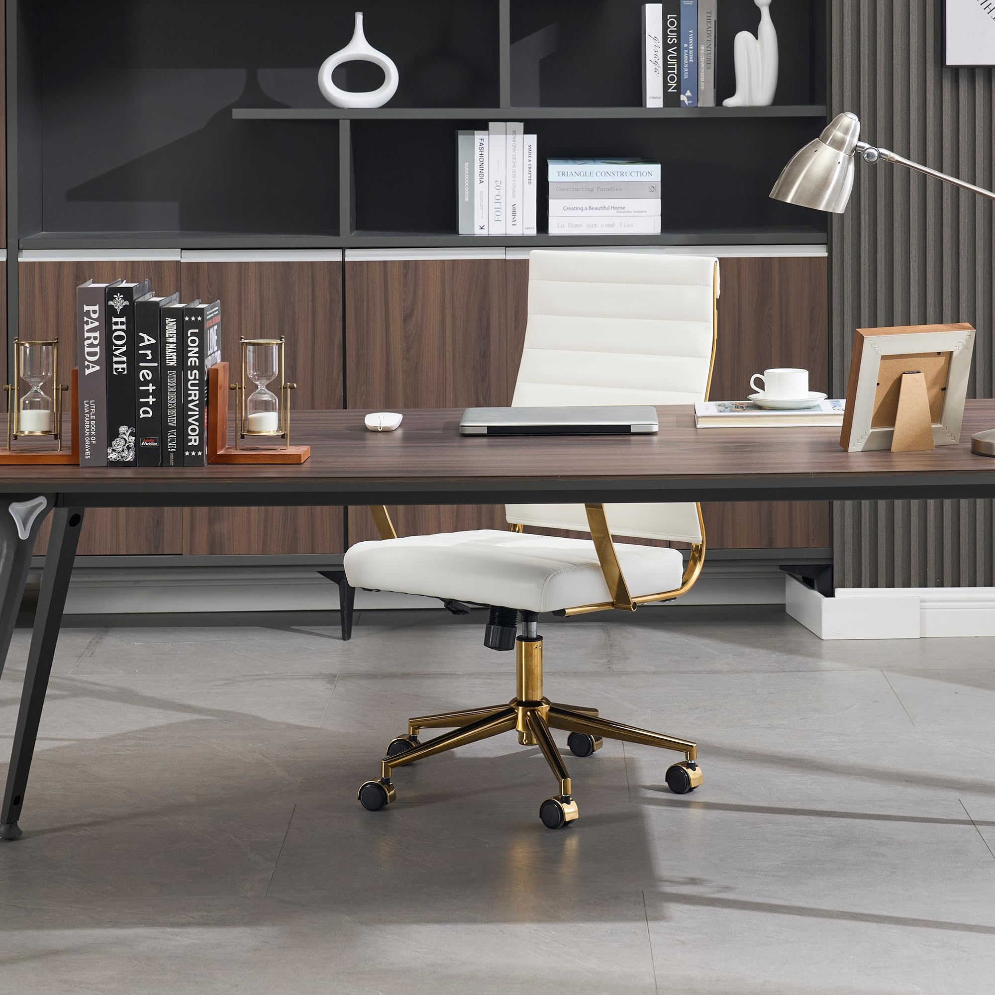 Gold Office Desk Chair, Ergonomic Leather Modern Conference Room Chairs,