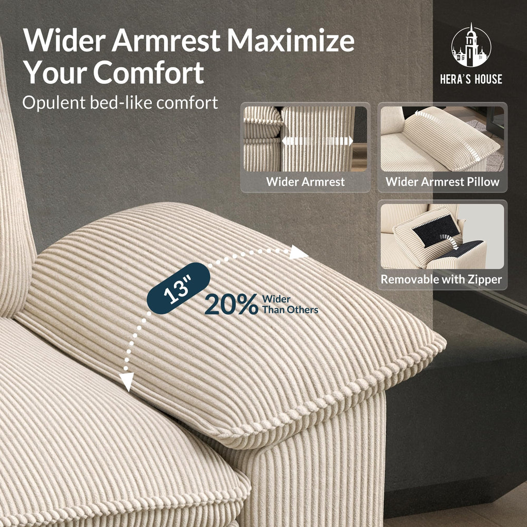 54" Modular Sectional Sofa Couches for Living Room, Comfy Cloud Couch 1-Seater Deep Seat Sofa with Throw Pillow, Corduroy Beige