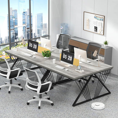 Modern Desk, Rustic Wood and Metal Computer Desk for Home Office, Simple Study Writing Gaming Table for Bedroom Living Room, Light Grey, 53 Inch