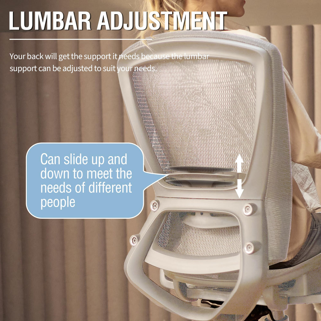 Mesh Office Chair, Ergonomic Computer Desk Chair, Sturdy Task Chair- Adjustable Lumbar Support & Armrests,Tilt Function,Comfort Wide Seat,Swivel Home Office Chair