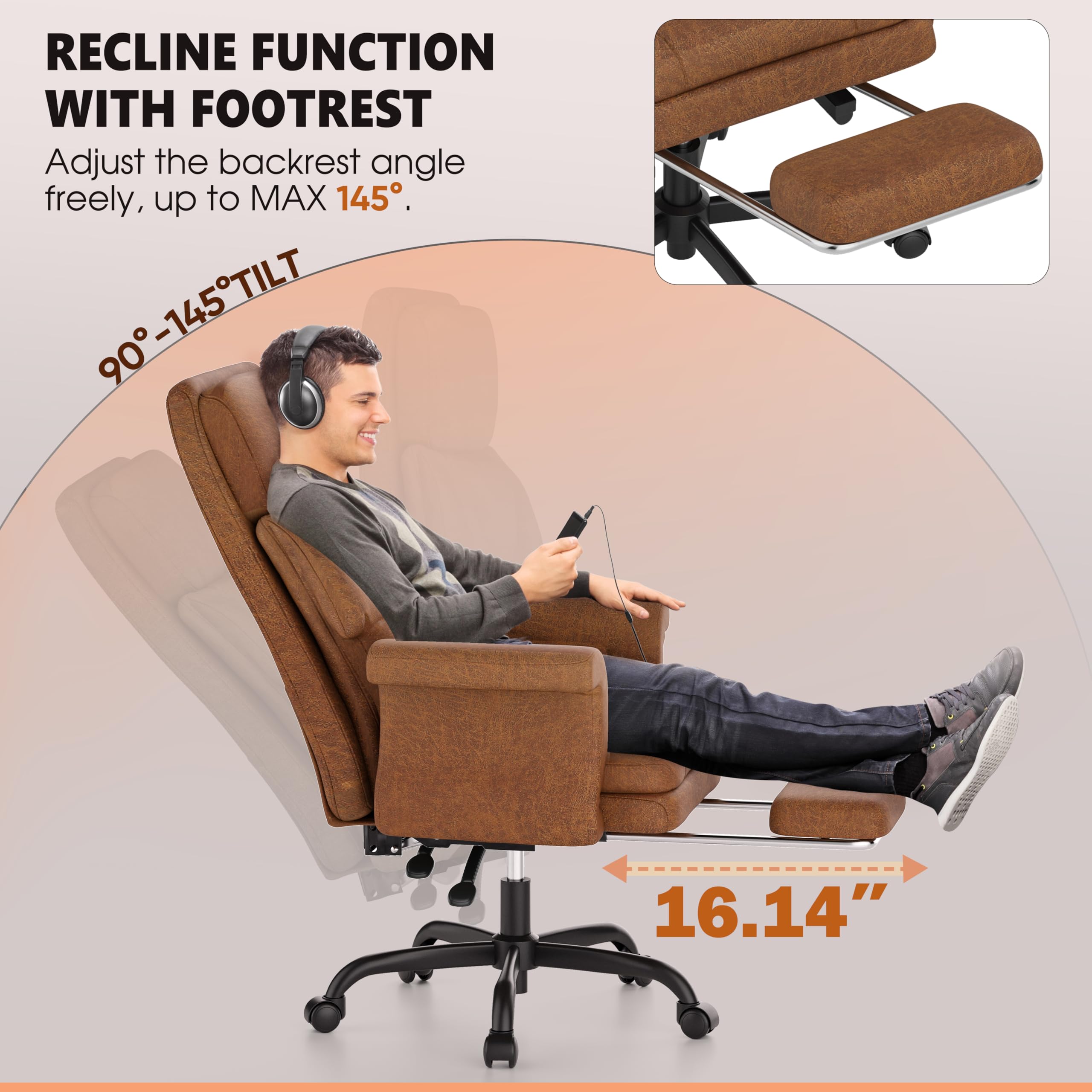 C39 Cross Legged Office Chair with Footrest & Convertible Armrests-Pet-Friendly Criss Cross Home Desk Chair, Ergonomic Big and Tall Executive Chair with Lumbar Pillow