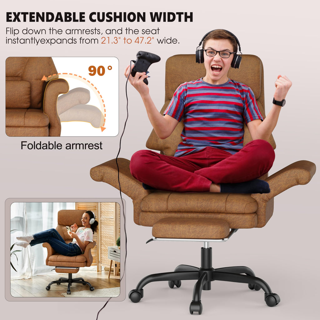 C39 Cross Legged Office Chair with Footrest & Convertible Armrests-Pet-Friendly Criss Cross Home Desk Chair, Ergonomic Big and Tall Executive Chair with Lumbar Pillow