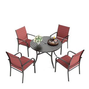 5 Pieces Patio Dining Set, Patio Table and Chairs Set for 4, 4 x Red Textilene Dining Chair and 42