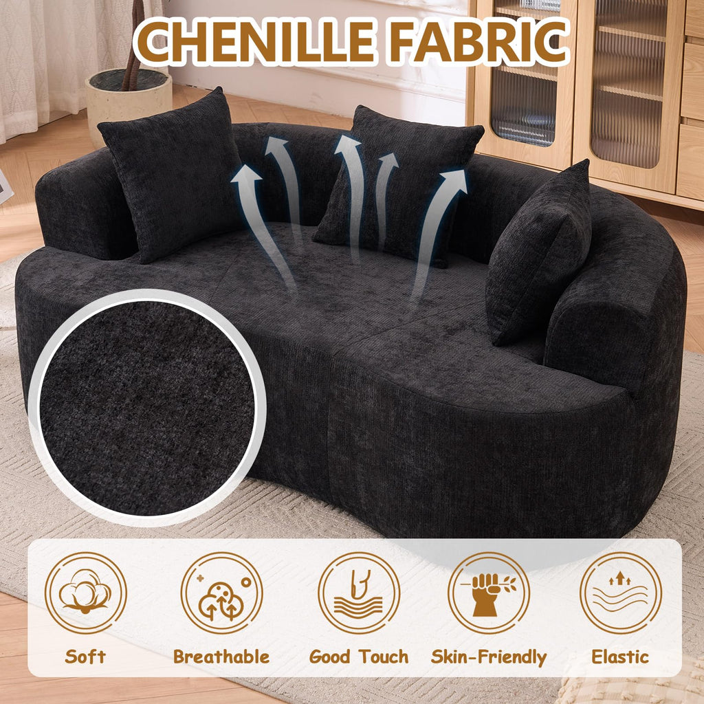 67" Curved Loveseat for Small Spaces, Black Curved Couches for Living room, Compression Sofa in a Box with 3 Pillows, Small Couch for Bedroom with Wide Armrest & Memory Foam, No Assembly Required