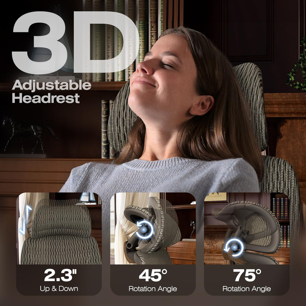 Ergonomic Office Chair with Footrest, Big and Tall Home Desk Chair with 5D Flip-Up Arms, Adjustable 3D Lumbar Support,High Back Rolling Computer Chair, Swivel Mesh Chairs (Coffee Break)