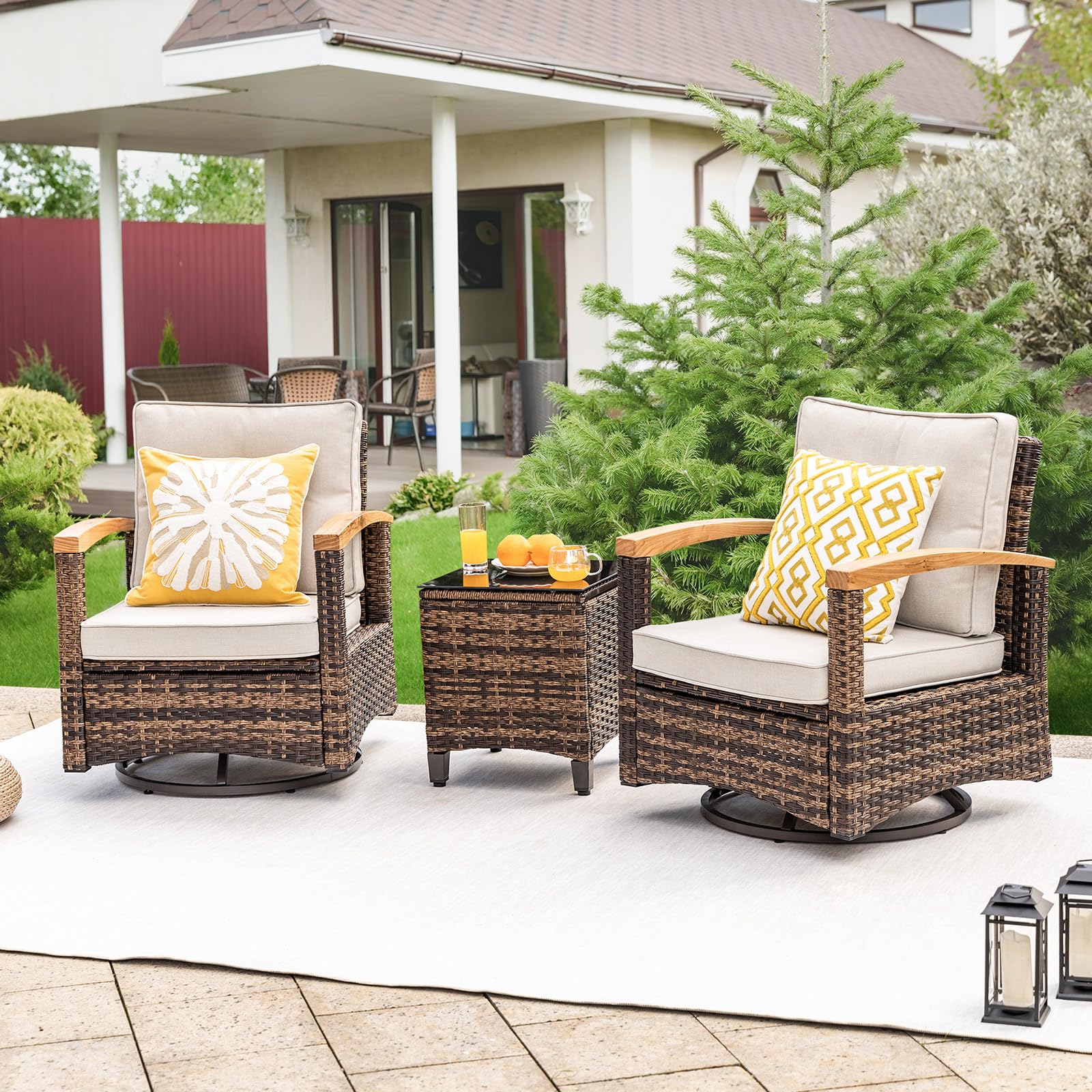 3 Piece Outdoor Swivel Rocker(Brown)