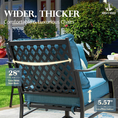 5 Pieces Patio Furniture Set, 2 x Rocking Chair, 2 x Ottoman, 1 x 3-Seat Sofa, All Cushioned 7 Seats Metal Outdoor Conversation Set for Lawn Garden Backyard