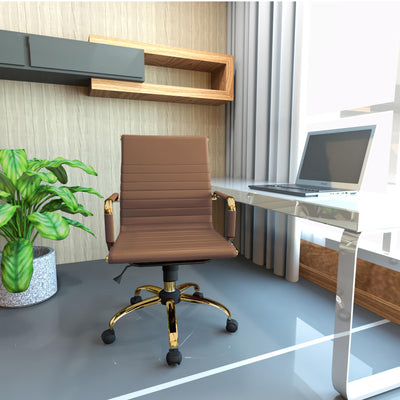 Modern Ergonomic Executive Office Chair, High-Back Leather Conference Desk Chair with Adjustable Height, Tilt Control, 360° Swivel & Gold Frame for Home Office