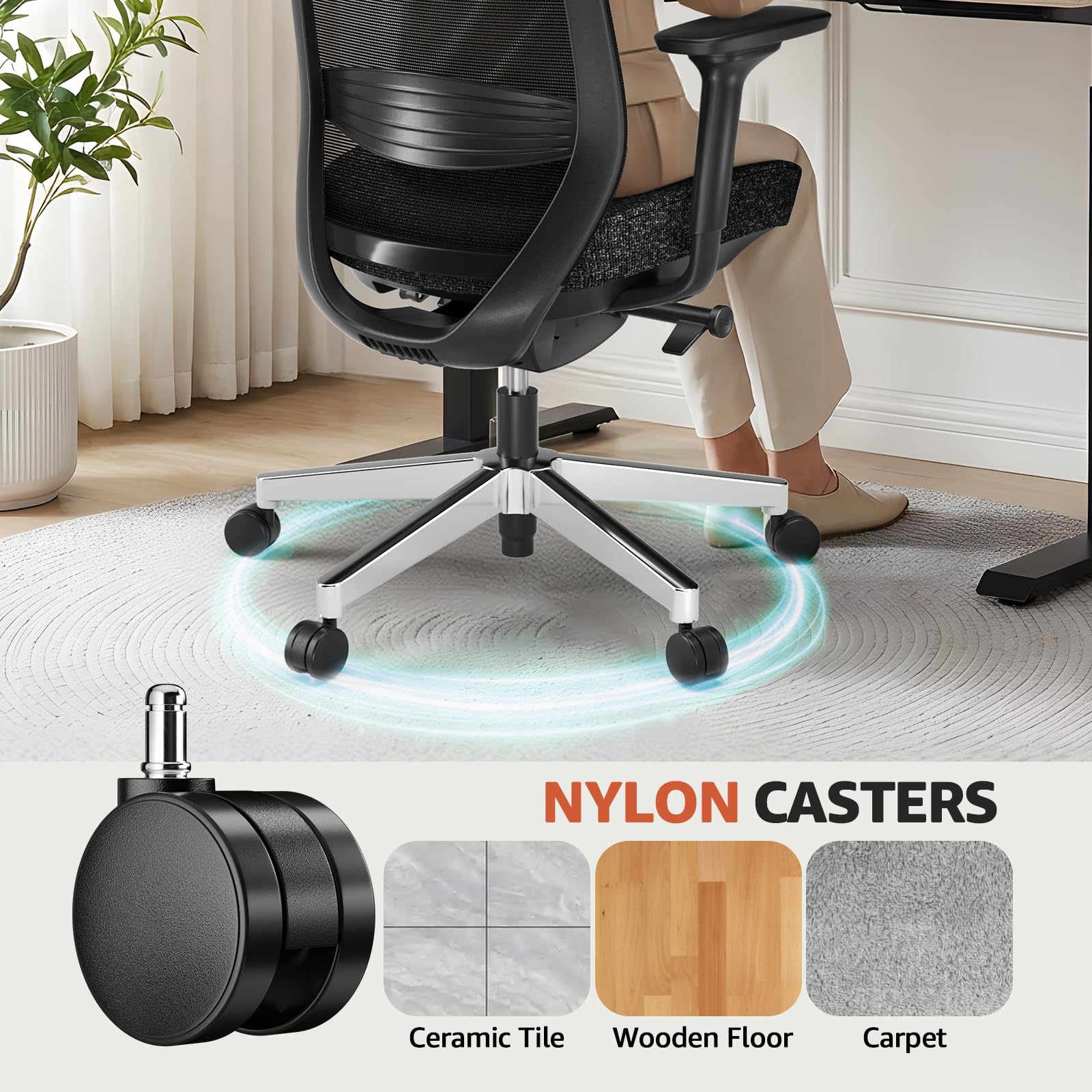 Ergonomic Office Chair - High-Back Mesh Desk Chair with Adjustable Lumbar Support 4D Armrests for Long Hours Sitting Black