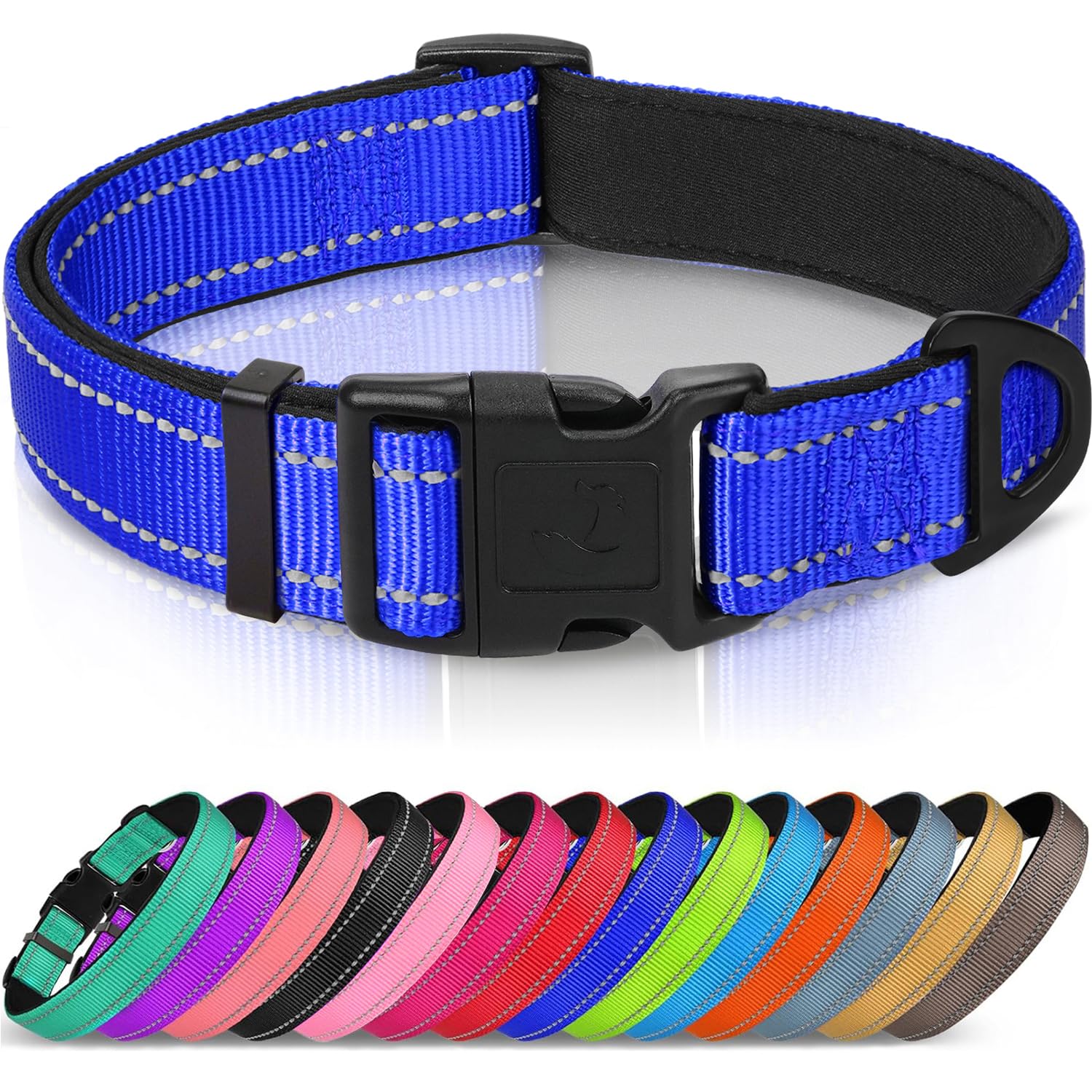 Reflective Dog Collar, Soft Neoprene Padded, Metal D-Ring, Nylon Pet Collar Adjustable for Small Dogs, Navy Blue, S