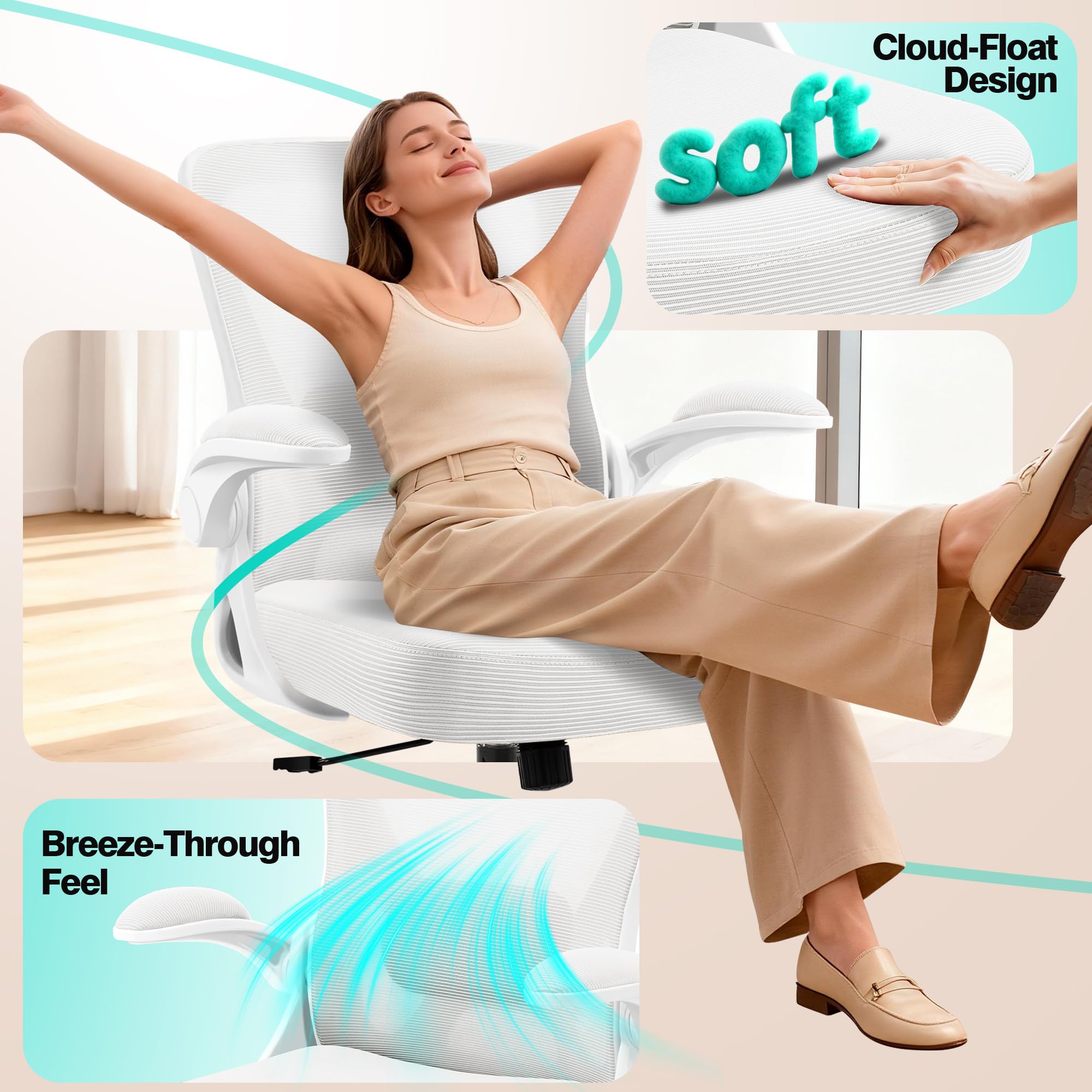 Office Chair - Ergonomic Breathable Mesh Desk Chair with Adjustable Lumbar Support and Flip-up Armrests - Executive High Back Rolling Swivel Comfortable Computer Gaming Chair for Home Office