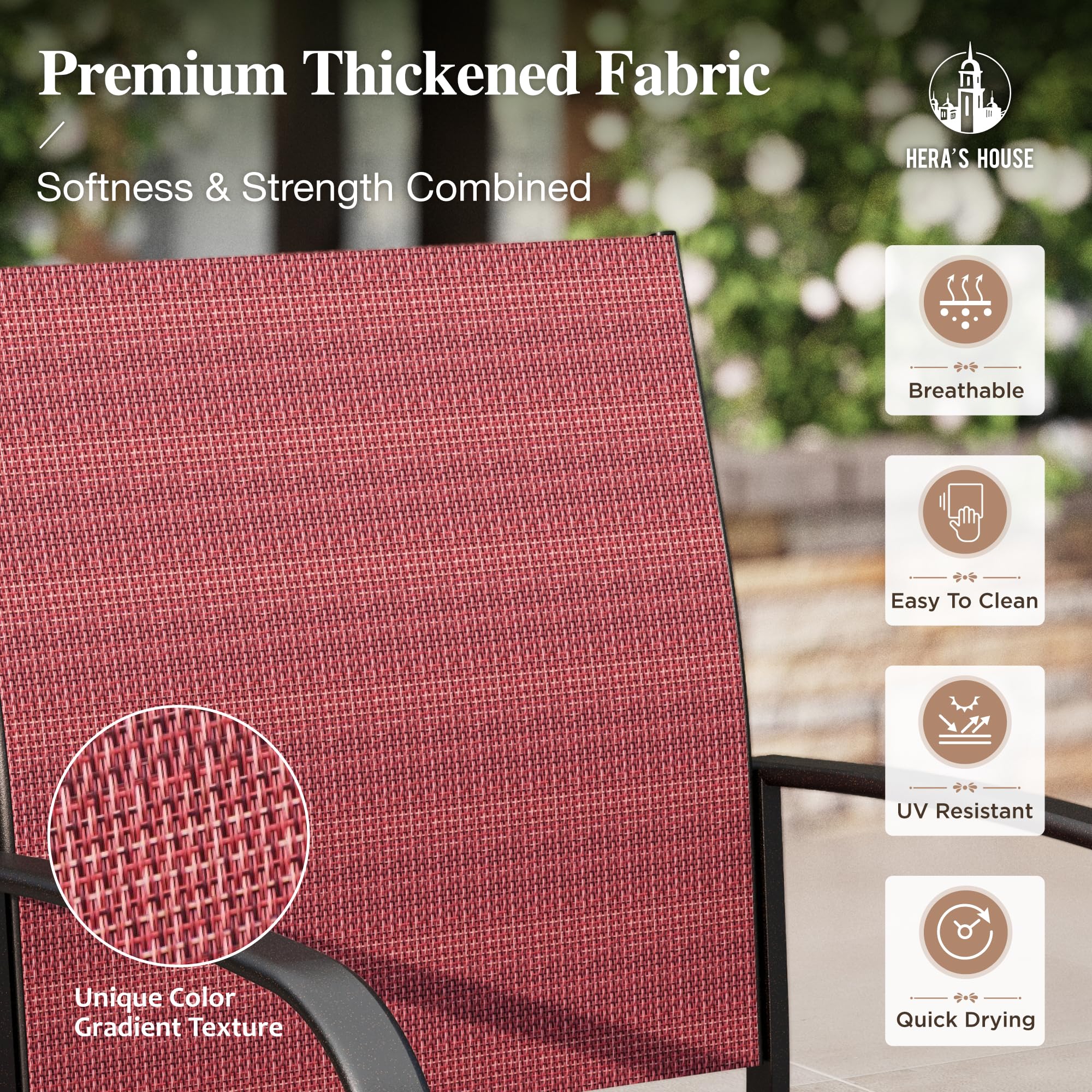 5 Pieces Patio Dining Set, Patio Table and Chairs Set for 4, 4 x Red Textilene Dining Chair and 42" Metal Round Table for Lawn Garden Backyard Deck