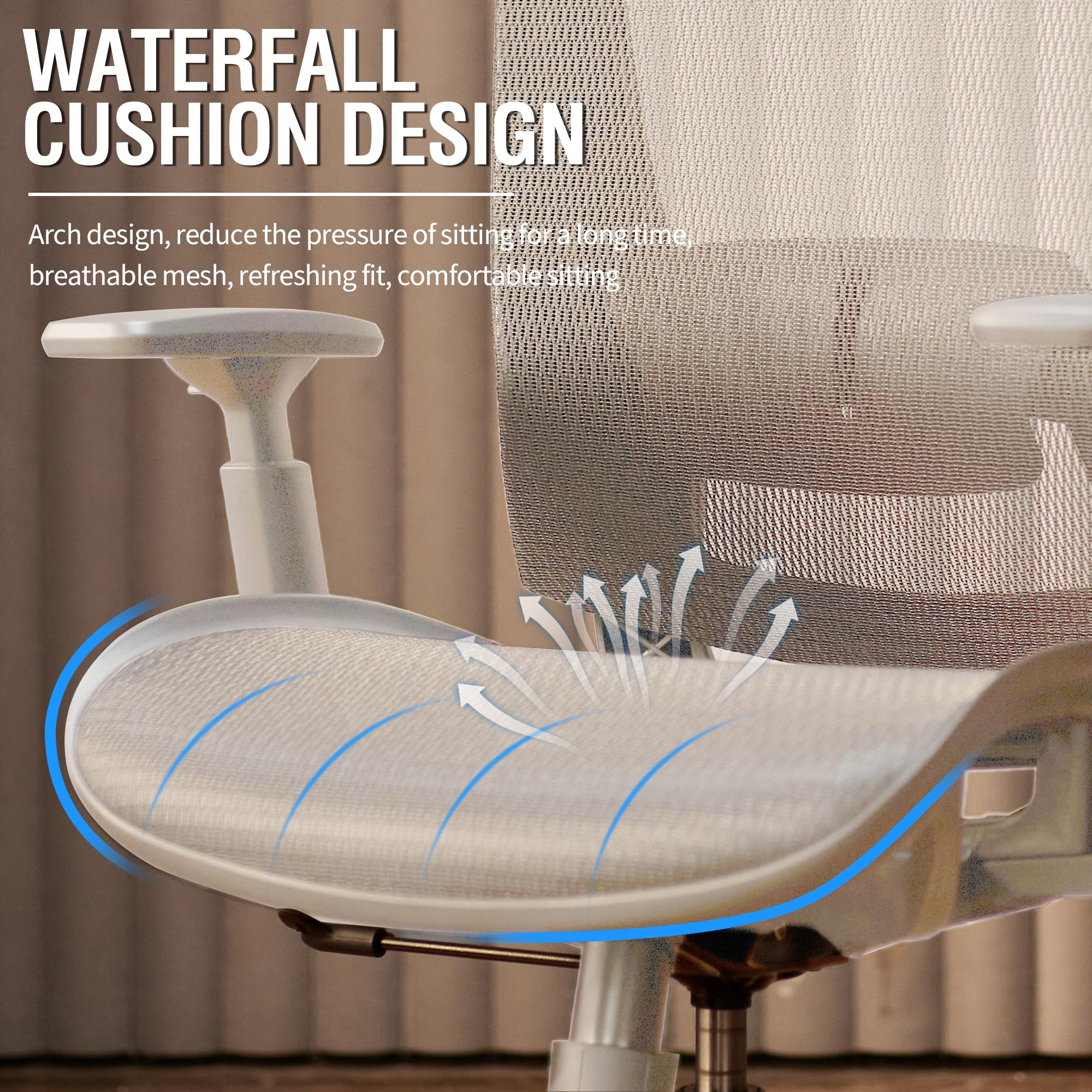 Mesh Office Chair, Ergonomic Computer Desk Chair, Sturdy Task Chair- Adjustable Lumbar Support & Armrests,Tilt Function,Comfort Wide Seat,Swivel Home Office Chair