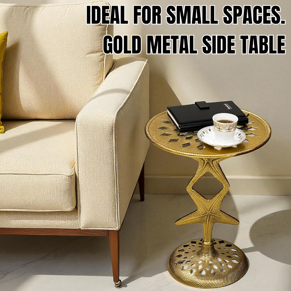 Metal End Table for Bedroom Living Room Home, Office, Indoor and Outdoor Side Table Pedestal End Tables (Gold) - 15 x 19