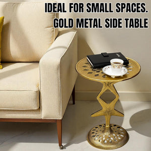 Metal End Table for Bedroom Living Room Home, Office, Indoor and Outdoor Side Table Pedestal End Tables (Gold) - 15 x 19