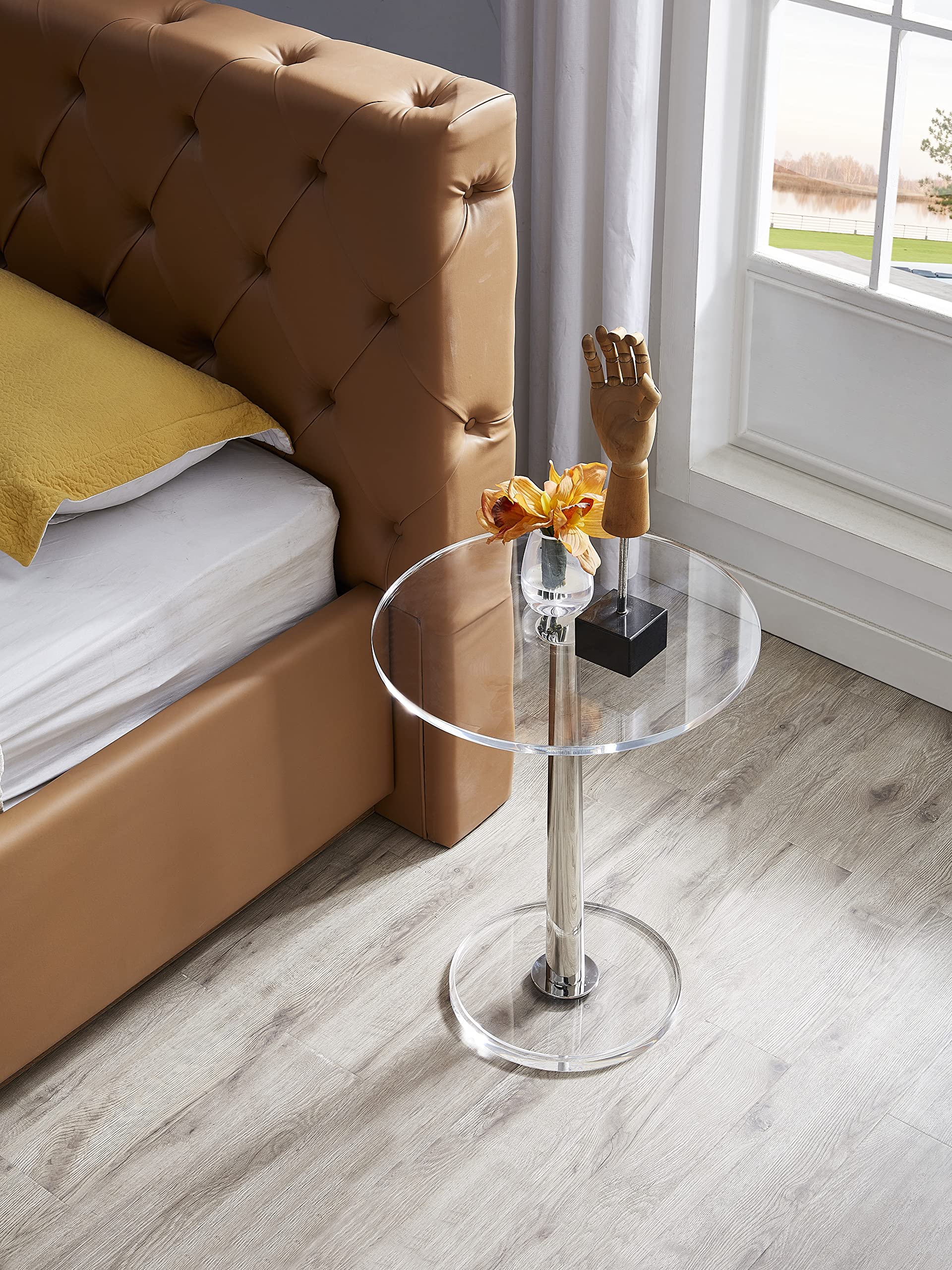 Clear Acrylic Table with Cone Metal Pole (Large, Silver) …