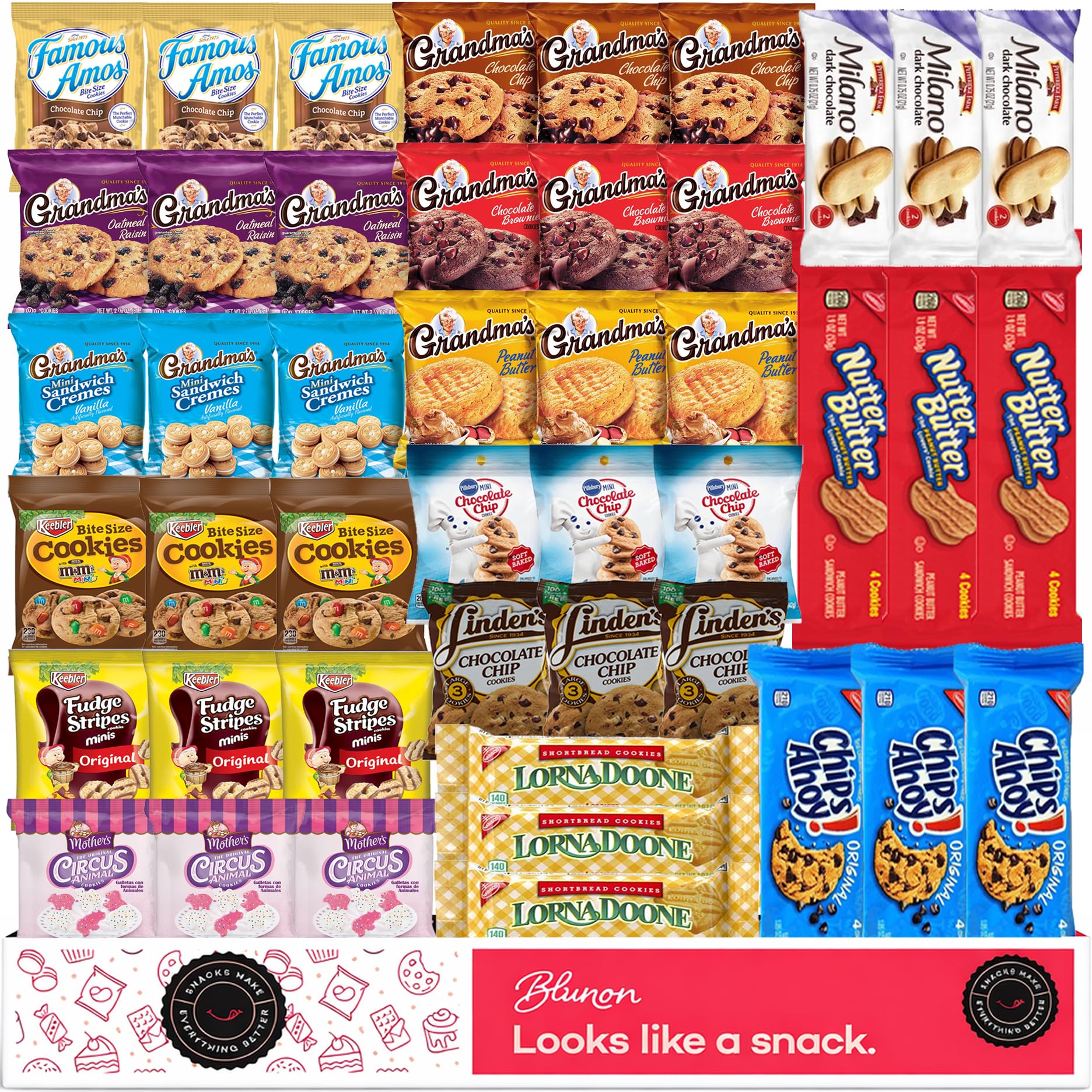 Cookies Individually Wrapped Variety Pack - Cookies Bulk Assortment Care Package Sampler Gift Box (45 Count)