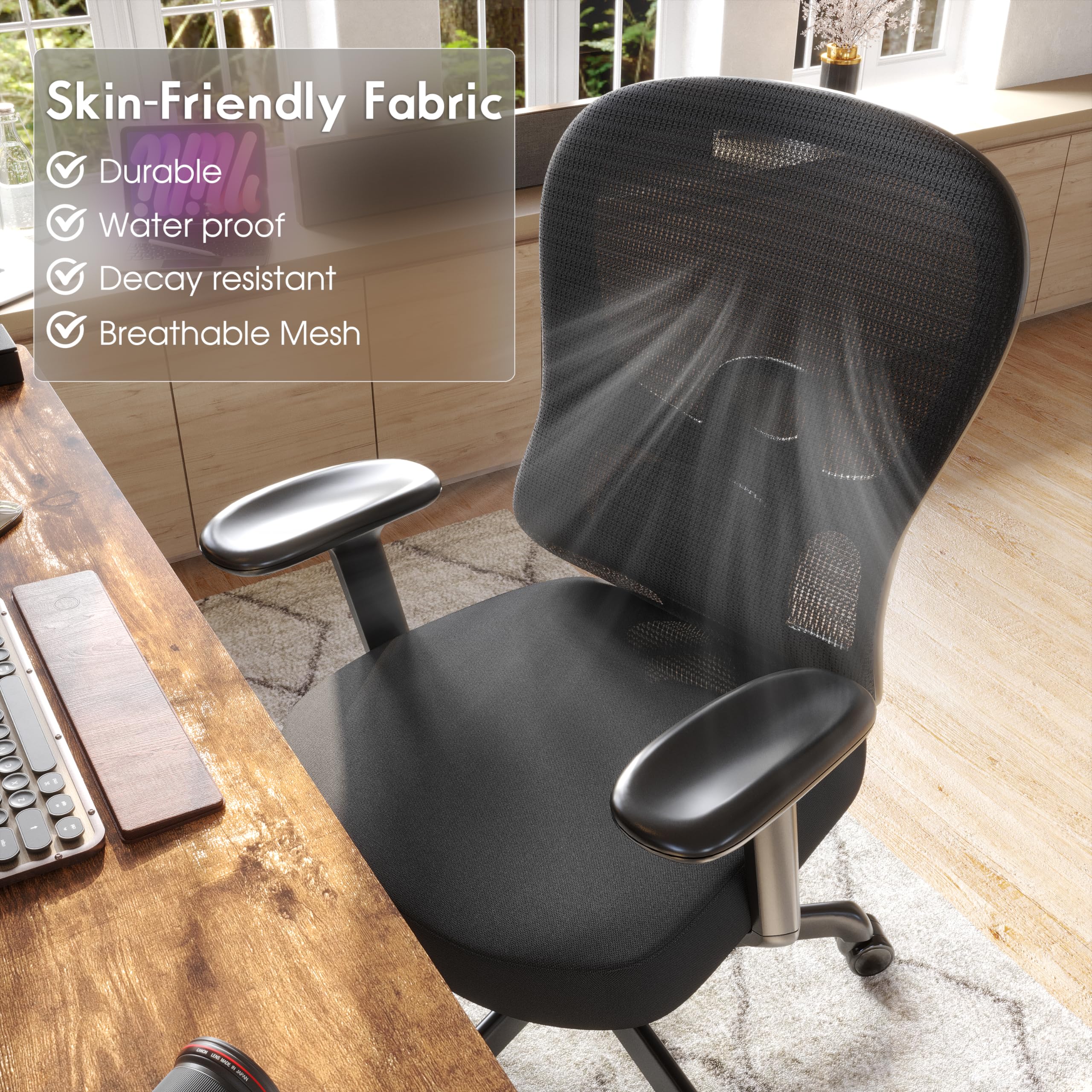 Ergonomic Office Chair,Home Desk Chair with Mesh Back,Adjustable Lumbar Support,Built-in Springs Wide Seat,Executive Task Chair with 3-D Big Armrests,Tilt Function,Computer Desk Chair