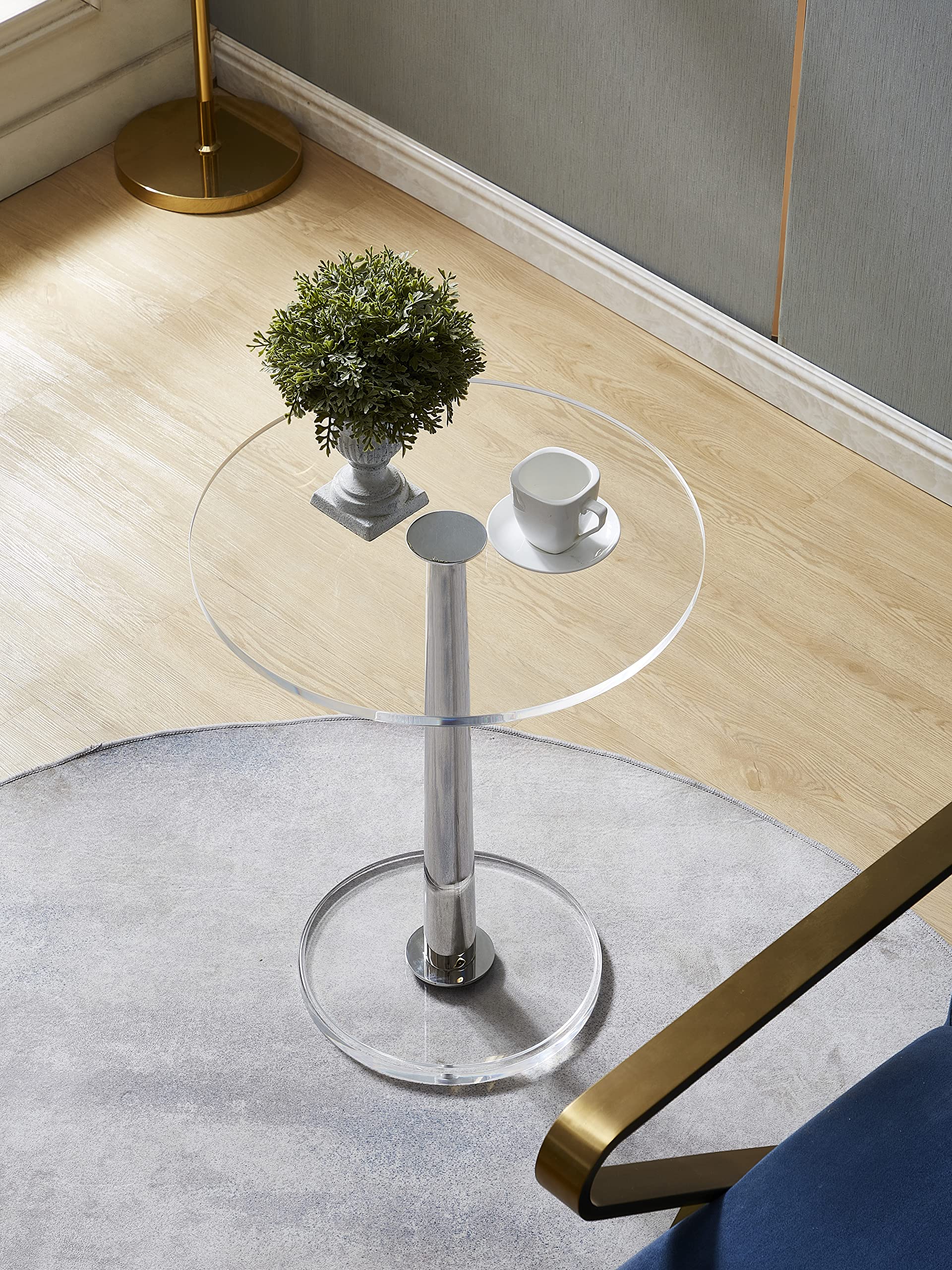 Clear Acrylic Table with Cone Metal Pole (Large, Silver) …