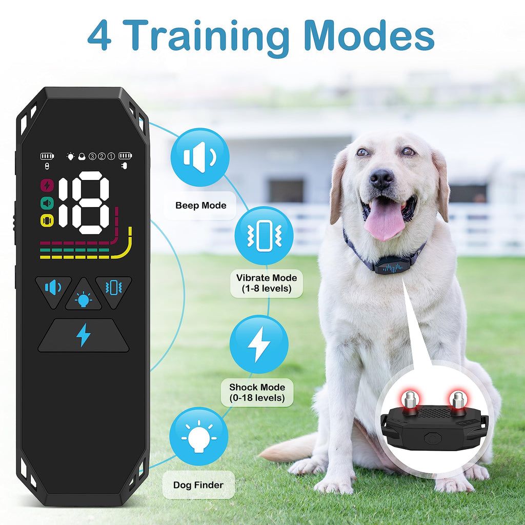 Dog Training Collar, Dog Shock Collar with Remote Control, 2500FT and 4 Training Modes Beep, Vibration, Electric Shock, IP67 Waterproof Rechargeable E-Collar for All Breed