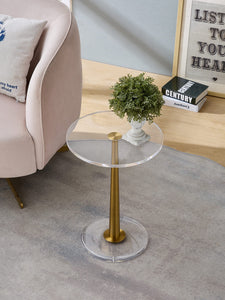 Clear Acrylic Table with Cone Metal Pole (Small, Brushed Gold) …