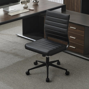 Office Desk Chair No Arms, Mid Back Ergonomic Swivel Black Armless Conference Room Chairs, Adjustable Height PU Leather Home Desk Chair, Modern Small Rolling Computer Task Chair