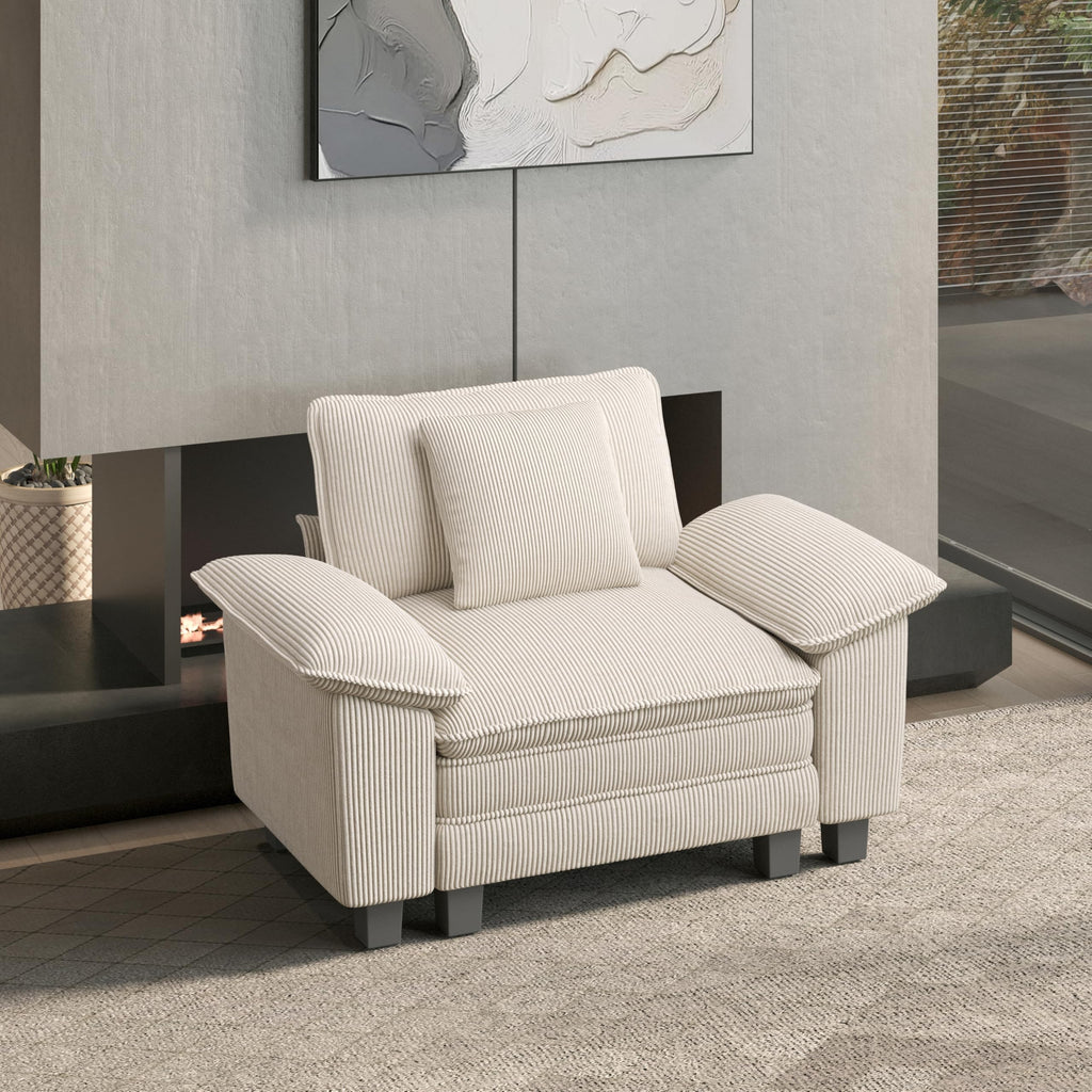 54" Modular Sectional Sofa Couches for Living Room, Comfy Cloud Couch 1-Seater Deep Seat Sofa with Throw Pillow, Corduroy Beige