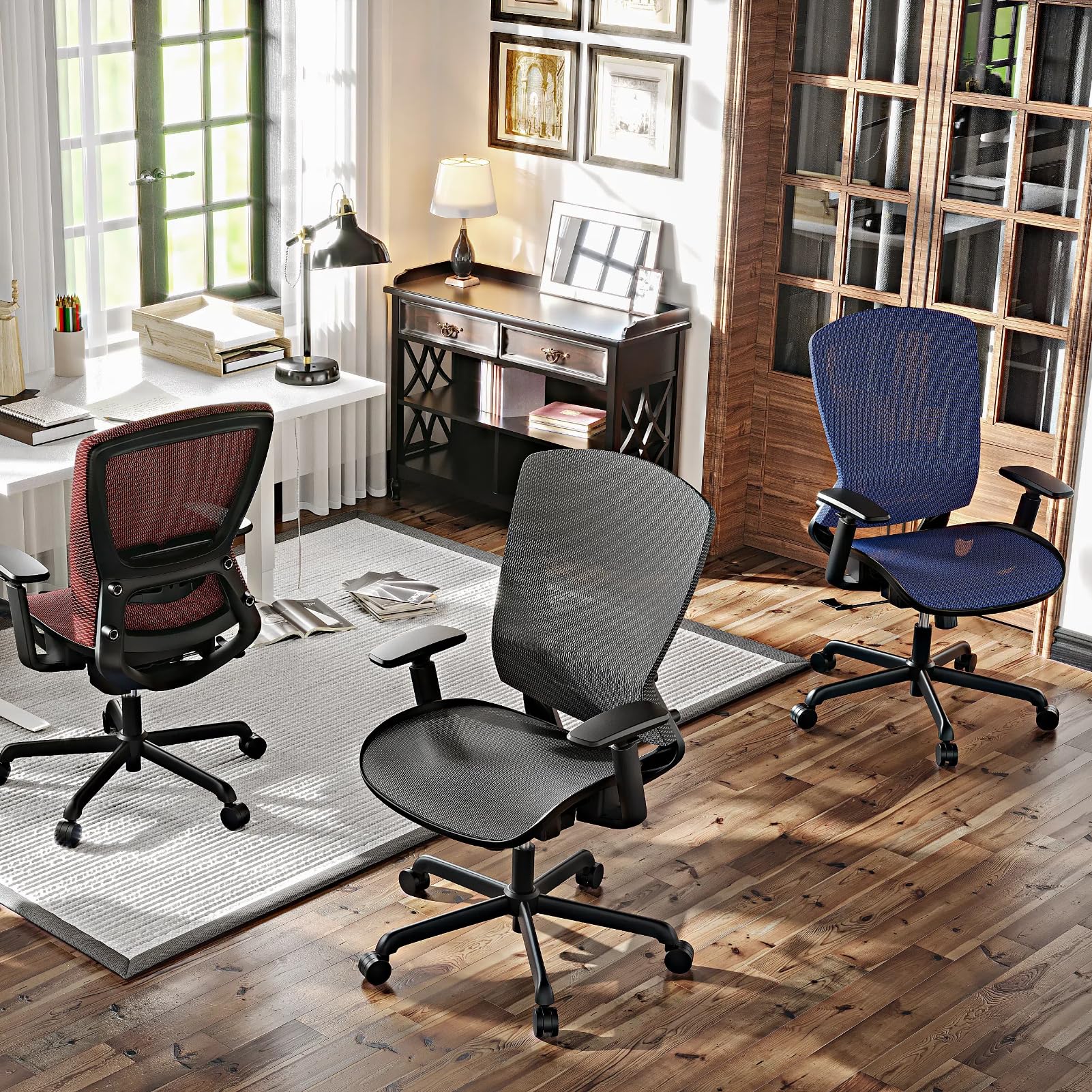 Office Chair,Ergonomic Computer Desk Chair,Sturdy Task Chair- Adjustable Lumbar Support & Armrests,Tilt Function,Comfort Wide Seat,Swivel Home Office Chair