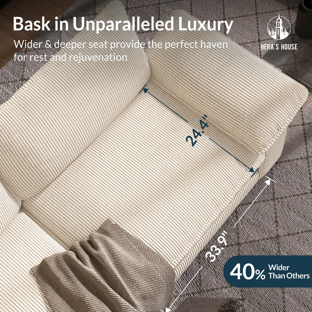 54" Modular Sectional Sofa Couches for Living Room, Comfy Cloud Couch 1-Seater Deep Seat Sofa with Throw Pillow, Corduroy Beige