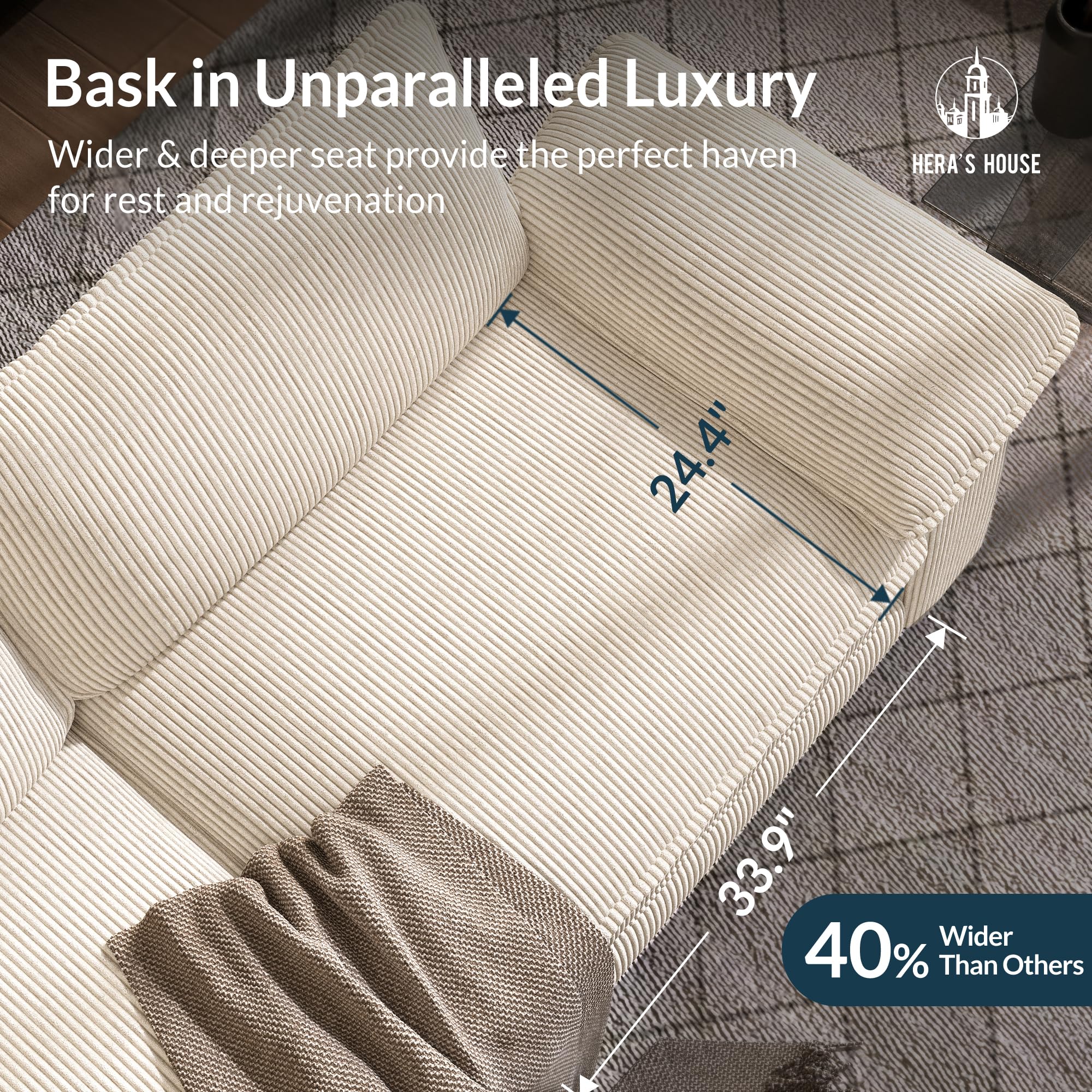 54" Modular Sectional Sofa Couches for Living Room, Comfy Cloud Couch 1-Seater Deep Seat Sofa with Throw Pillow, Corduroy Beige