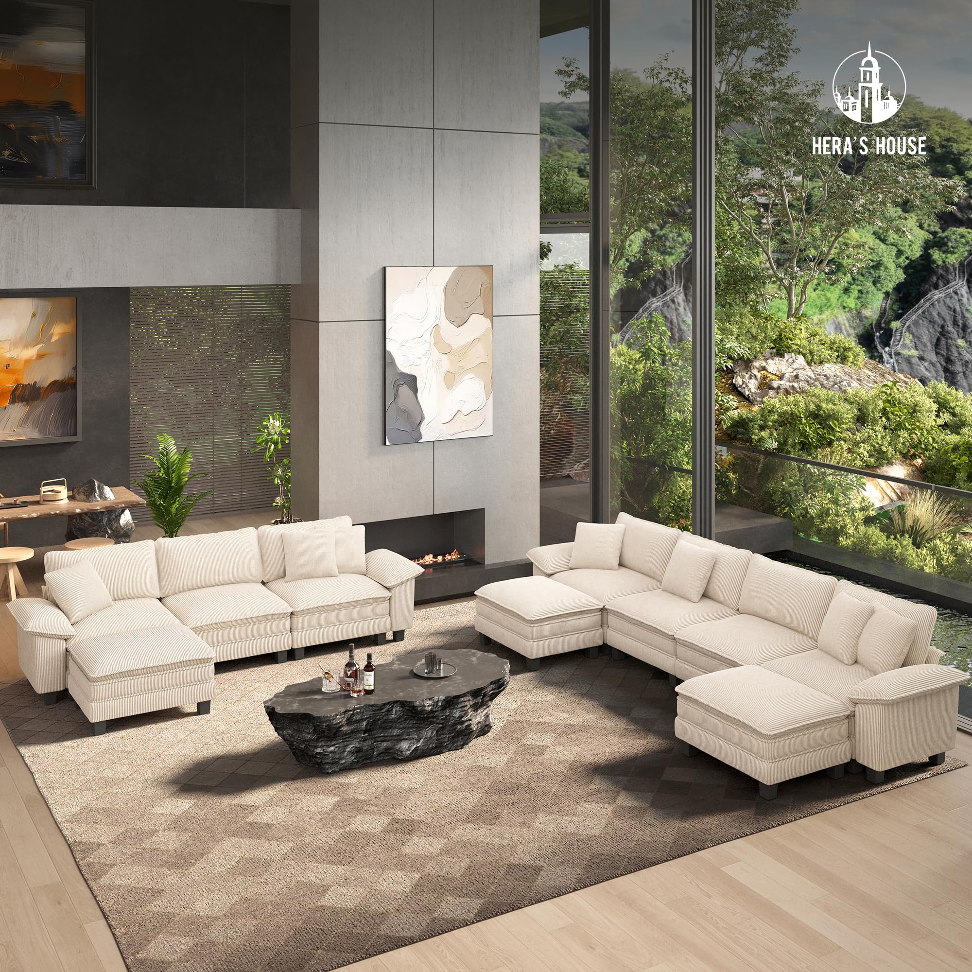 54" Modular Sectional Sofa Couches for Living Room, Comfy Cloud Couch 1-Seater Deep Seat Sofa with Throw Pillow, Corduroy Beige