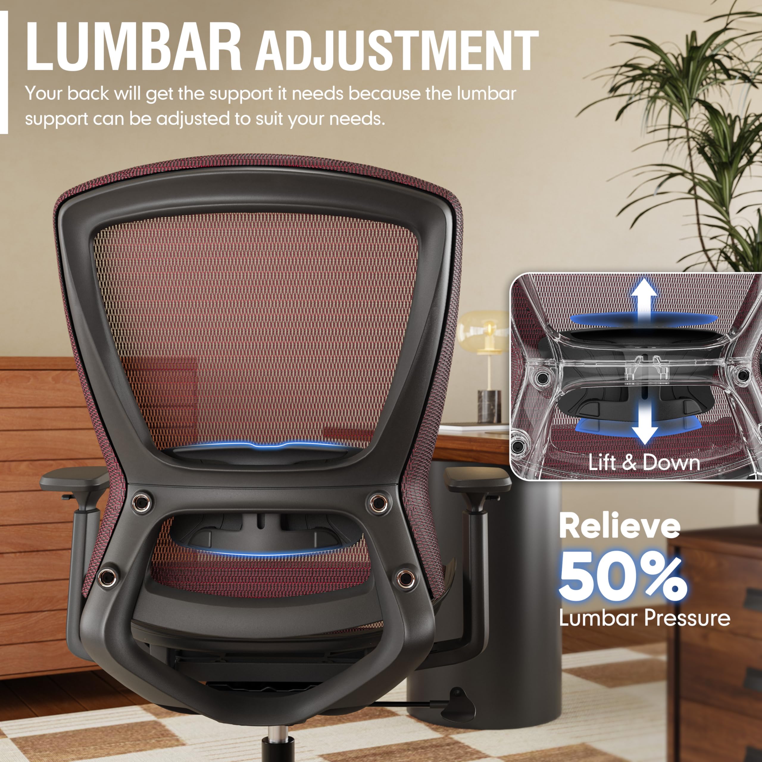 Office Chair,Ergonomic Computer Desk Chair,Sturdy Task Chair- Adjustable Lumbar Support & Armrests,Tilt Function,Comfort Wide Seat,Swivel Home Office Chair