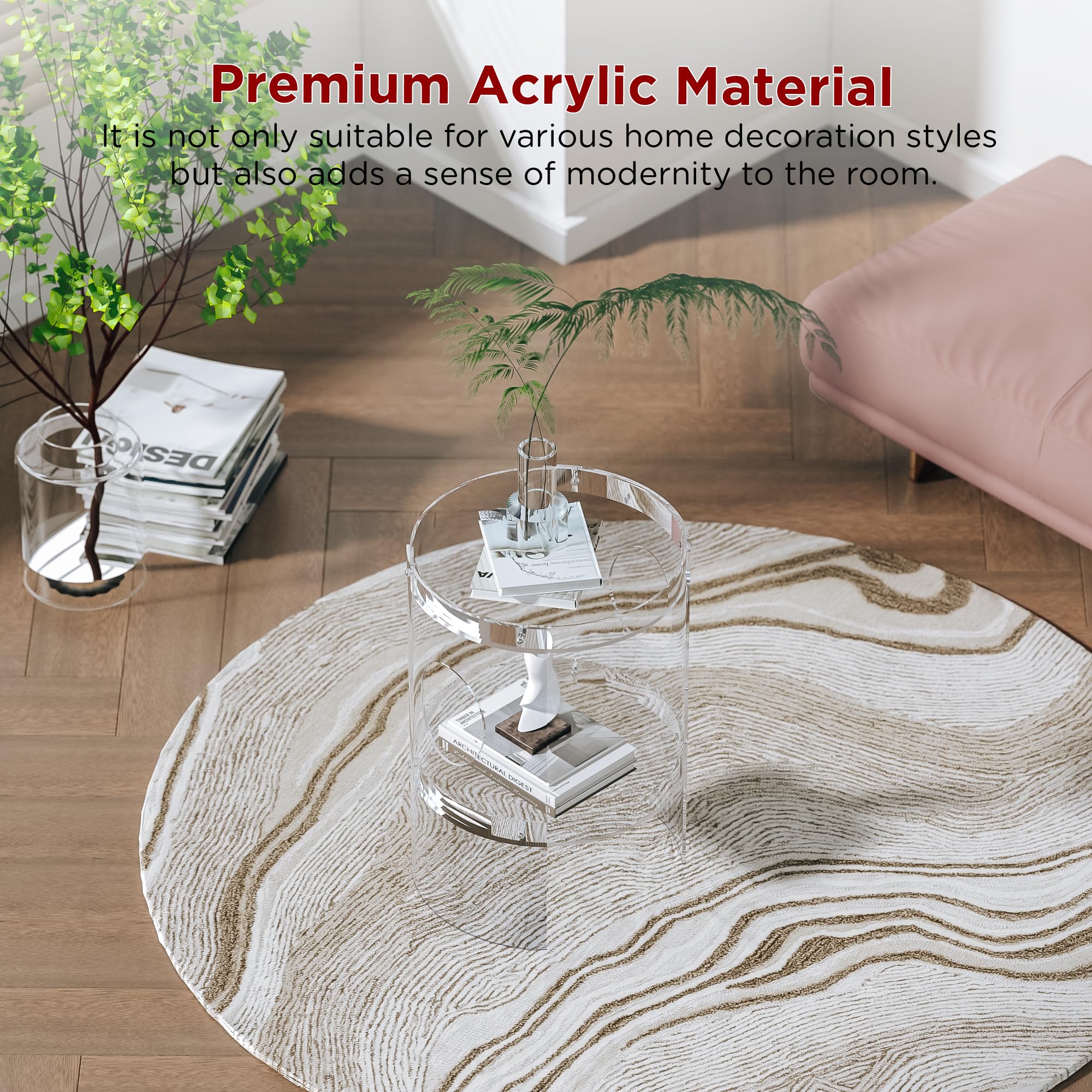 Clear Acrylic End Table, 2-Tier Tray Nightstand with Sturdy Design, Easy Assembly, Compact Size for Small Spaces, Modern Transparent Furniture for Bedroom or Living Room